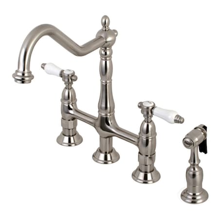 Kingston Brass KS1278BPLBS Bel-Air Bridge Kitchen Faucet W/Brass Sprayer, Brushed Nkl KS1278BPLBS
